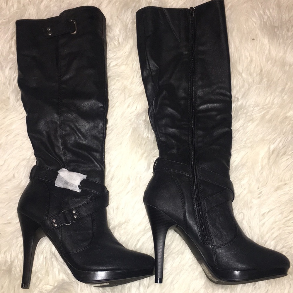 Faux Leather Knee High Boots